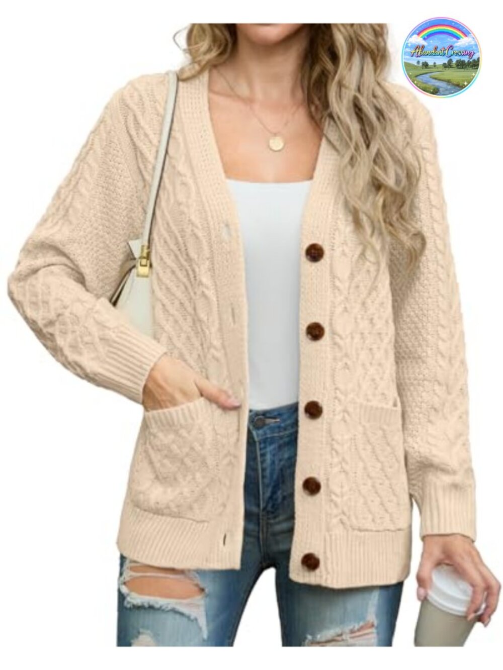 Women's Chunky Cable Knit Cardigan with Pockets